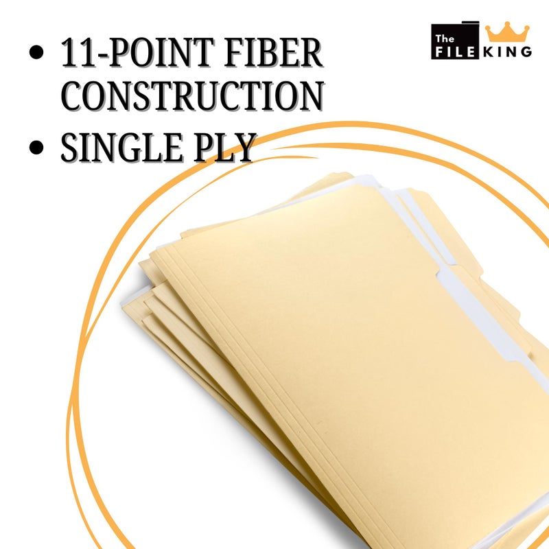 The File King 1/3 Cut File Folders Letter Size - 100 Pack | Manilla Folders 8.5 x 11 | Assorted 3 Tabs | Heavy Duty 11-Point Fiber | Made in USA | Undercut Front for Easy Labeling & Organization - Image 3